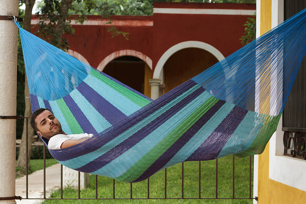 Jumbo Size Outdoor Cotton Mexican Hammock in Oceanica Colour