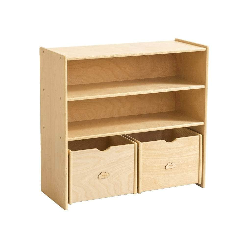 Kids 2 Shelf Storage Cabinet with Pull Out Drawers - H76cm