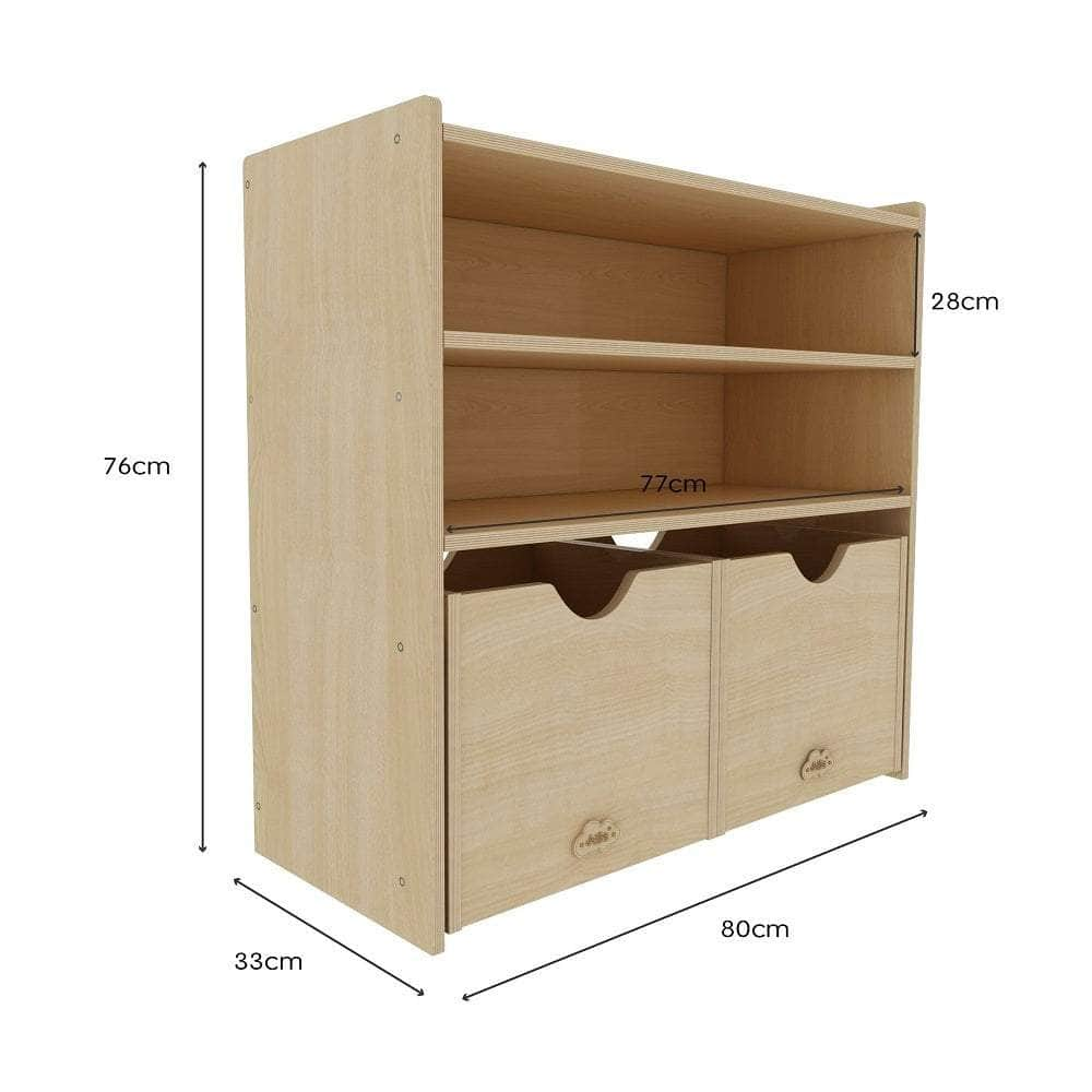 Kids 2 Shelf Storage Cabinet with Pull Out Drawers - H76cm