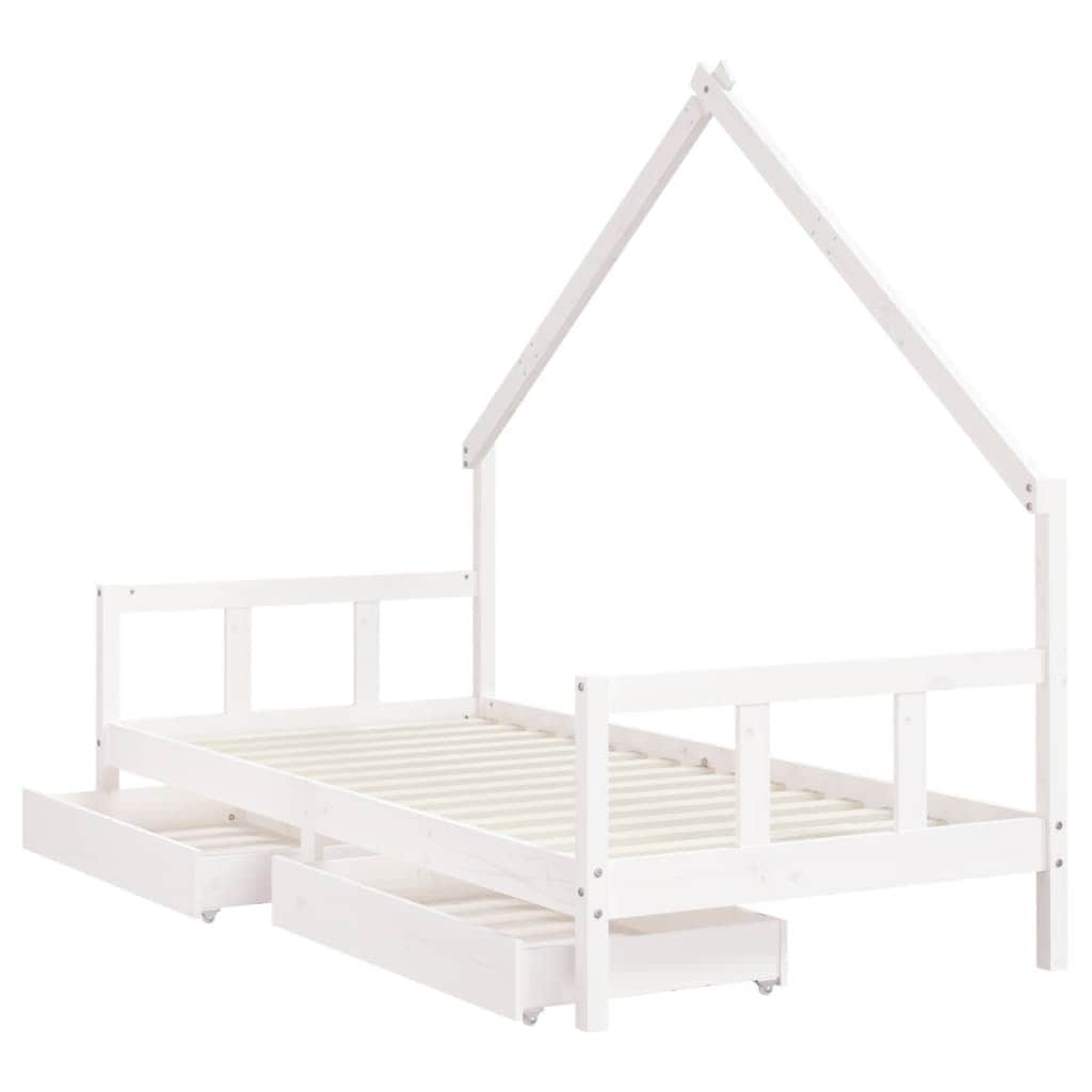 Kids Bed Frame with Drawers Solid Wood Pine