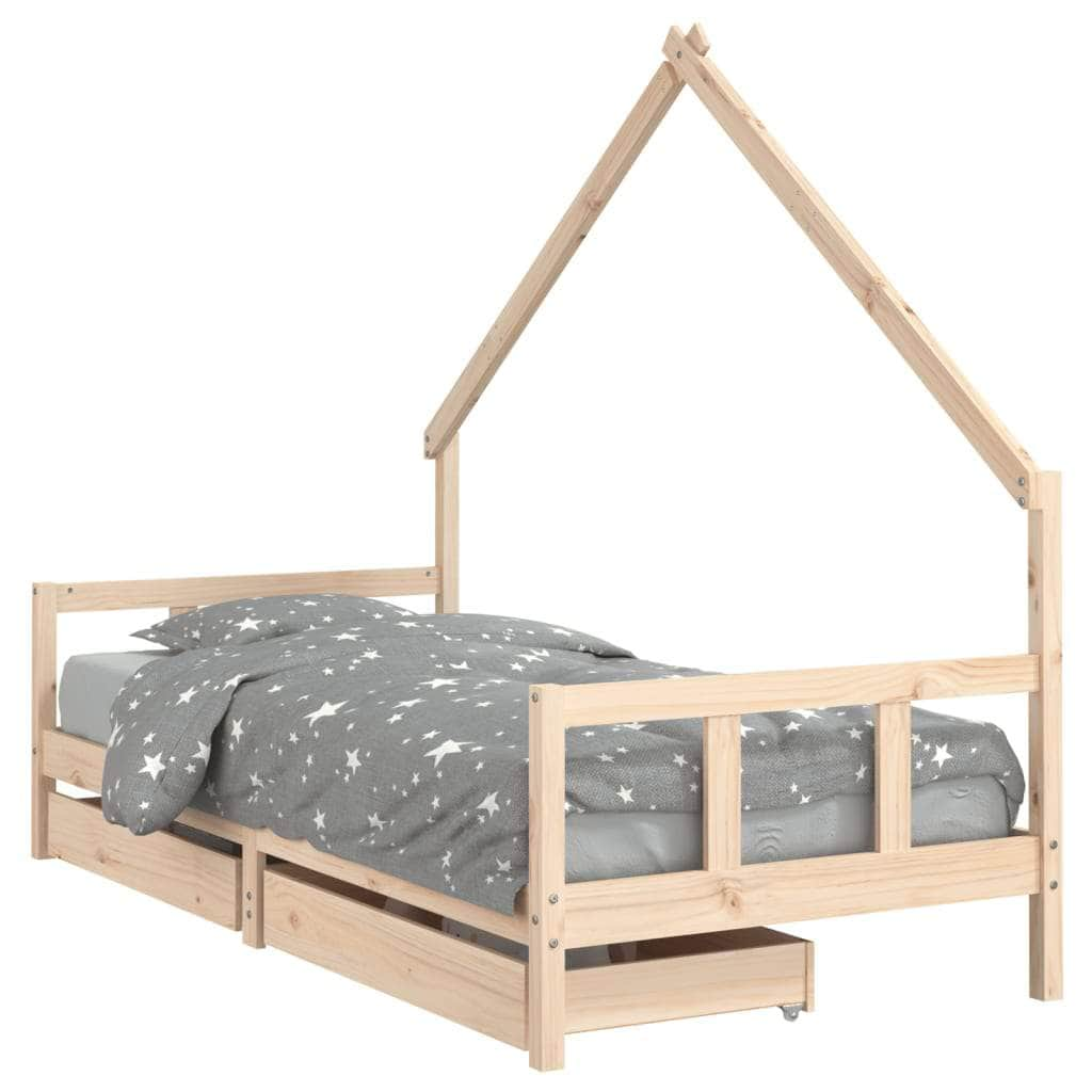 Kids Bed Frame with Drawers Solid Wood Pine