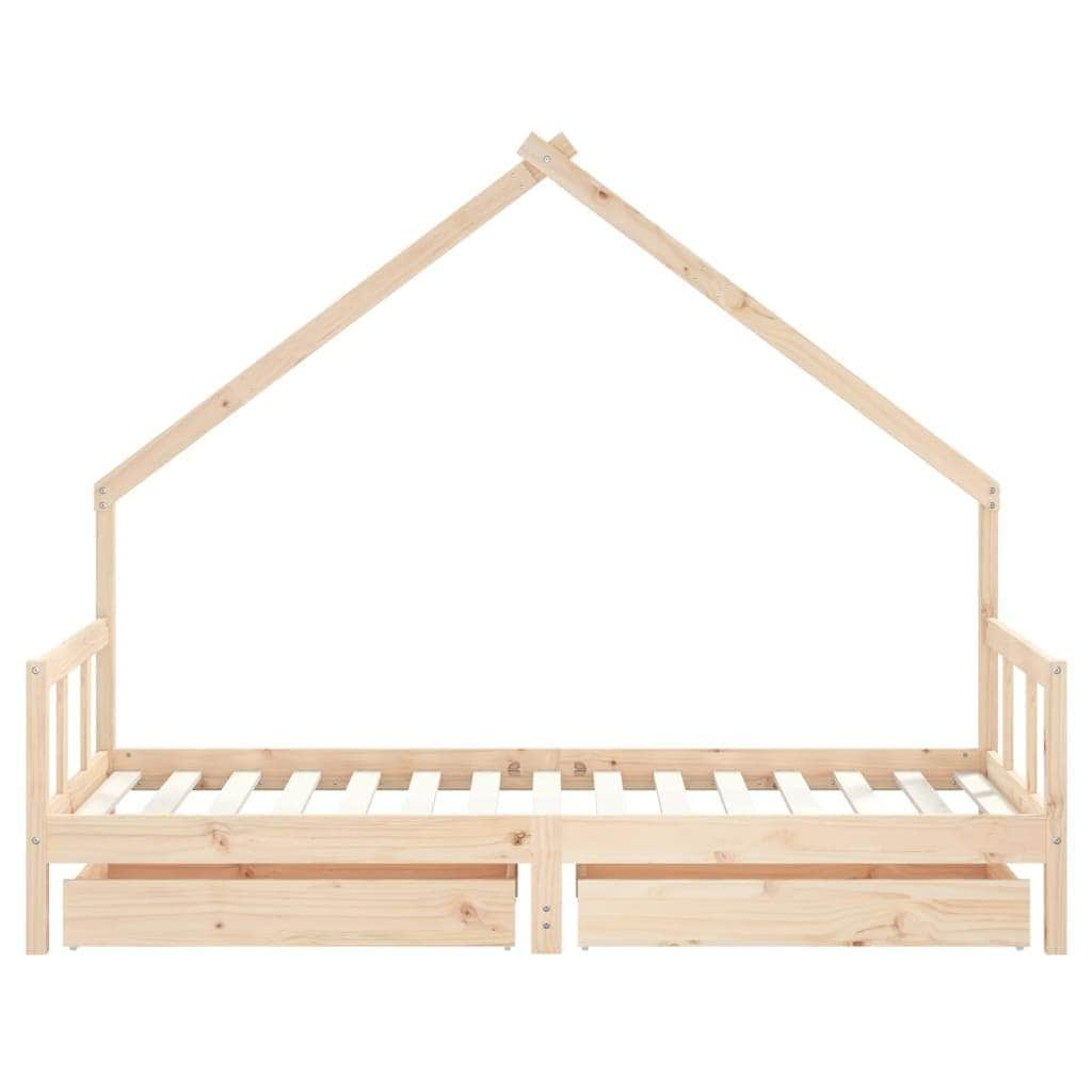 Kids Bed Frame with Drawers Solid Wood Pine