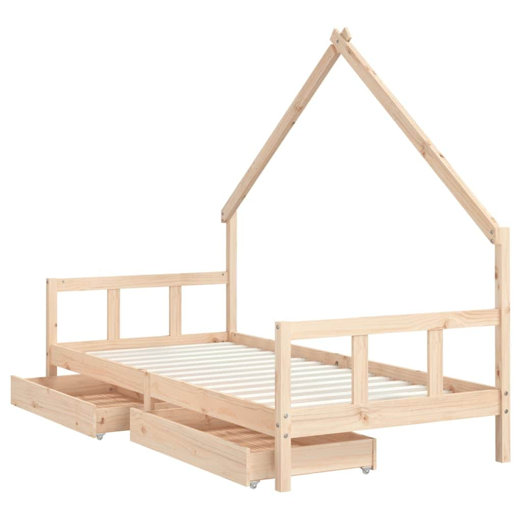 Kids Bed Frame with Drawers Solid Wood Pine