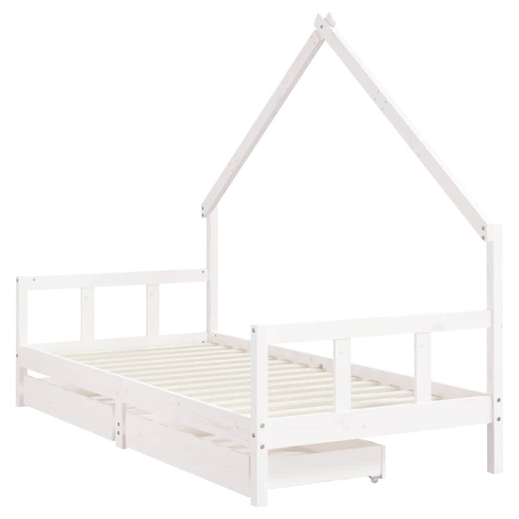 Kids Bed Frame with Drawers Solid Wood Pine