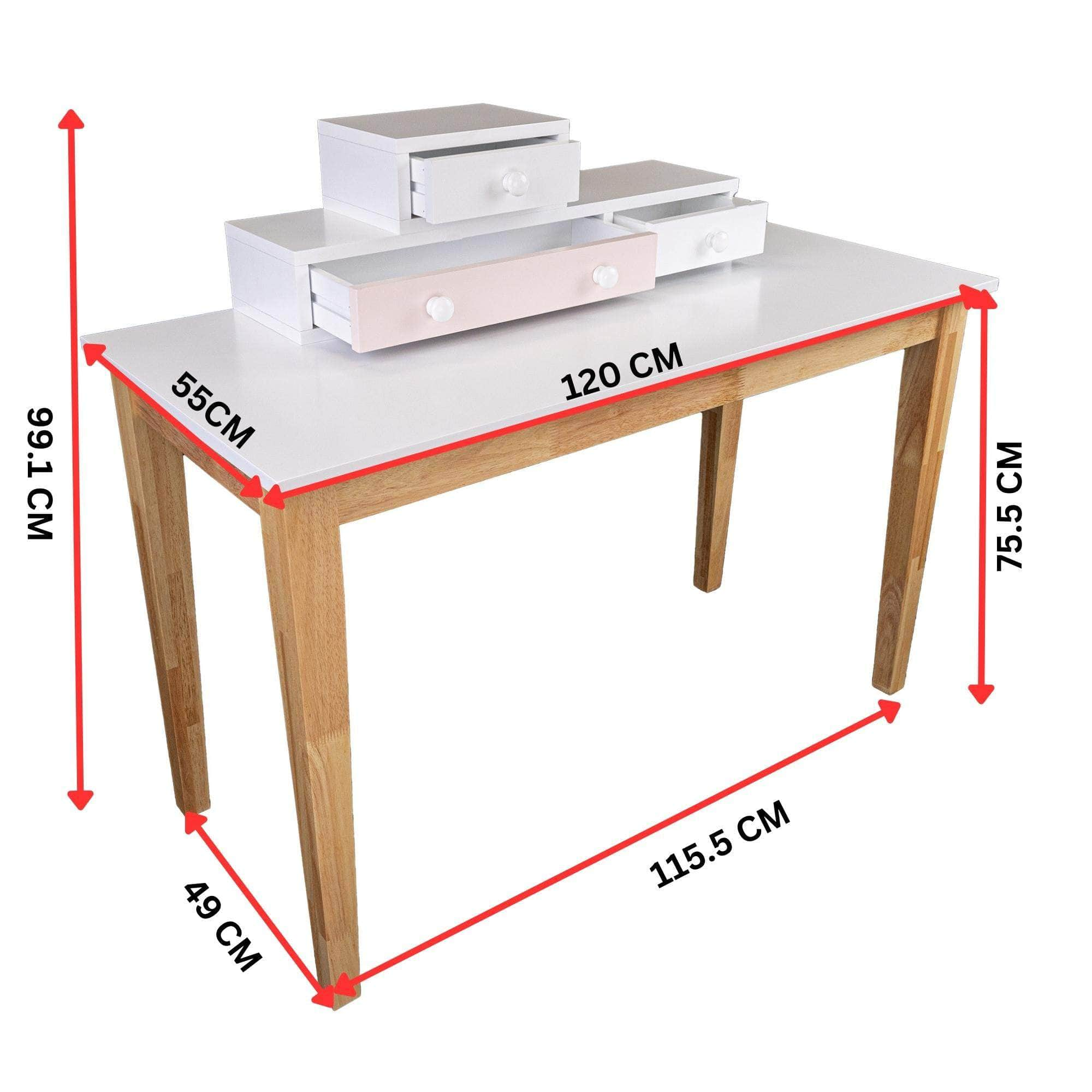 Kids Children Study Computer Desk Table Rubber Wood - Grey/Pink