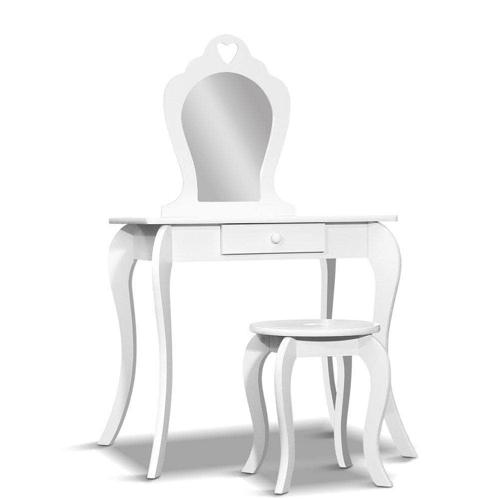 Kids Dressing Table Stool Set Vanity Mirror Princess Children Makeup White