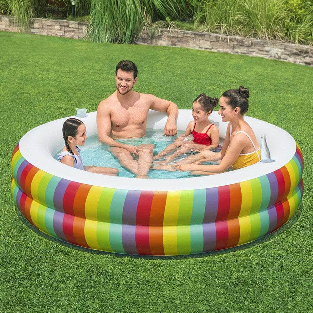 Kids Inflatable Pool with Cup Holders - Rainbow