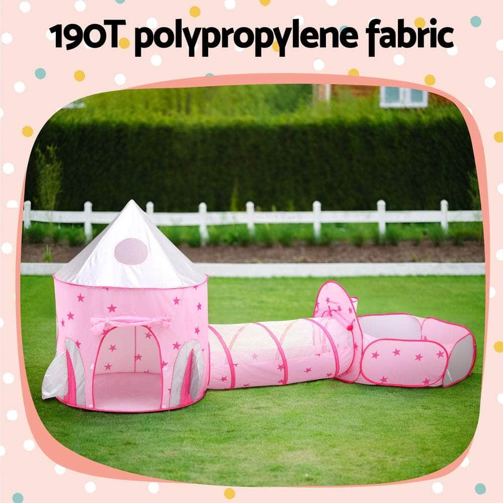 Kids Playhouse Play Tent Pop Up Castle Crawl Tunnel Basketball Hoop Pink