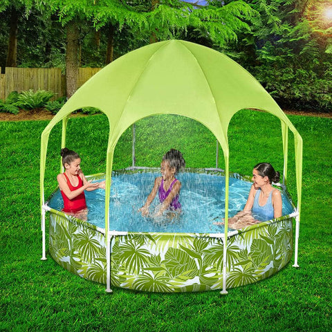 Kids Pool 244X51Cm Steel Frame Swimming Play Pools Canopy 1688L