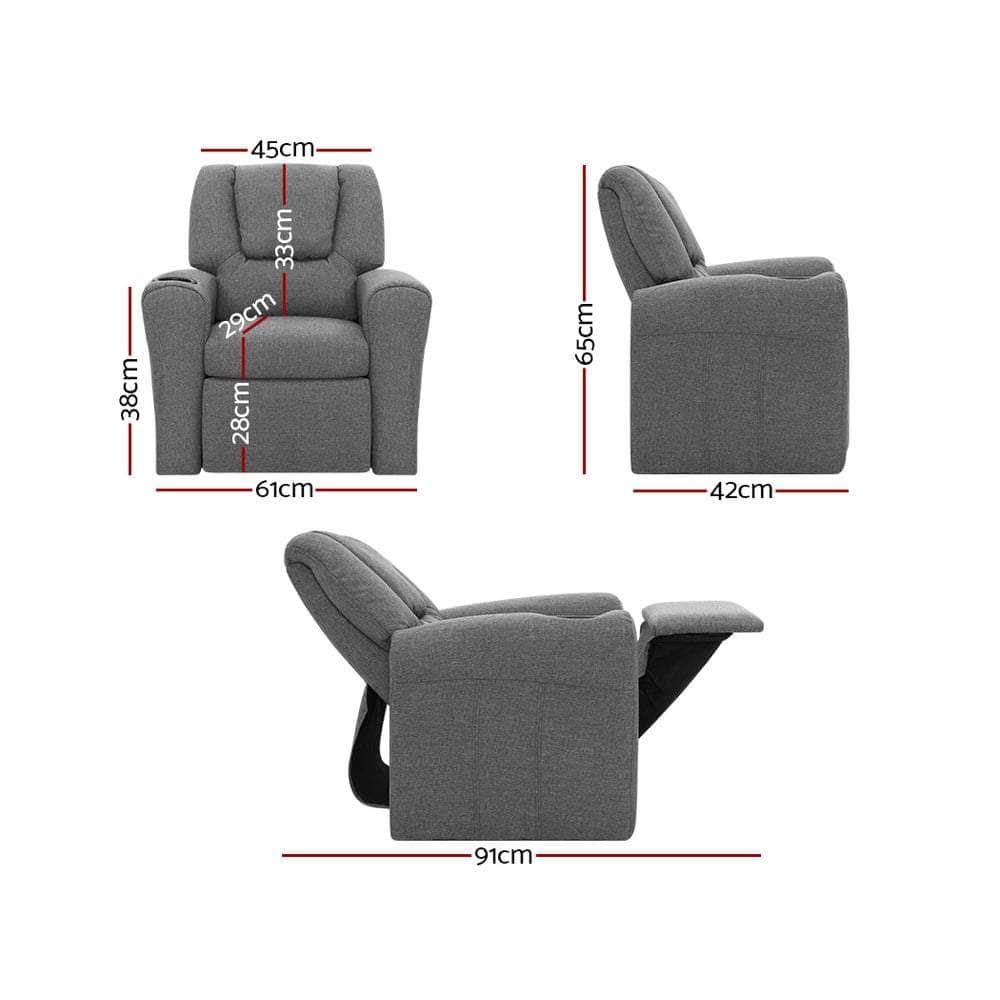 Kids Recliner Chair Linen Soft Sofa Lounge Couch Children Armchair Grey