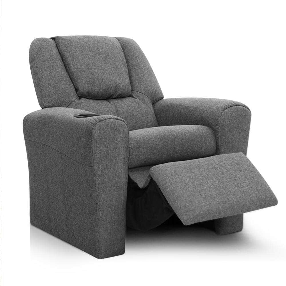 Kids Recliner Chair Linen Soft Sofa Lounge Couch Children Armchair Grey