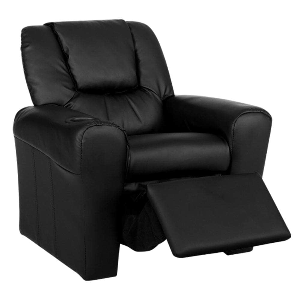 Kids Recliner Chair Pu Leather Sofa Lounge Couch Children Armchair Black