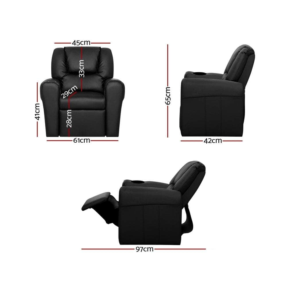 Kids Recliner Chair Pu Leather Sofa Lounge Couch Children Armchair Black