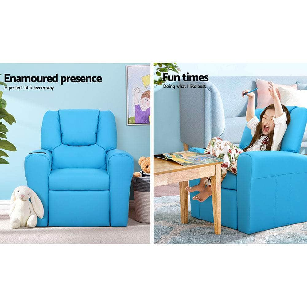 Kids Recliner Chair Pu Leather Sofa Lounge Couch Children Armchair Blue