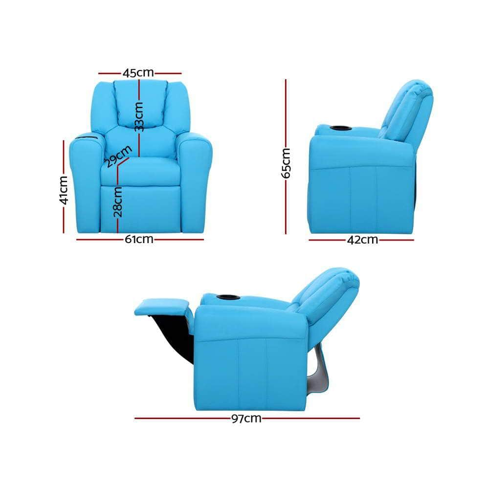 Kids Recliner Chair Pu Leather Sofa Lounge Couch Children Armchair Blue