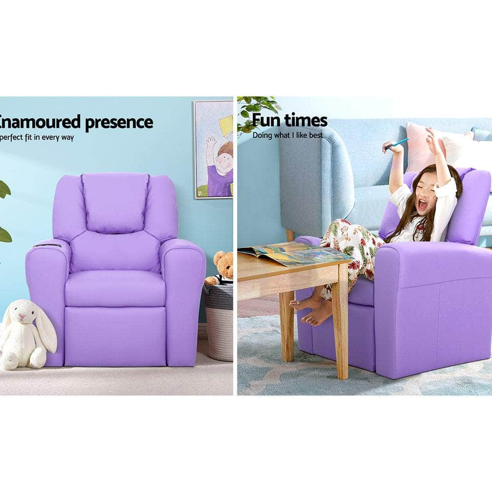 Kids Recliner Chair Purple Pu Leather Sofa Lounge Couch Children Armchair