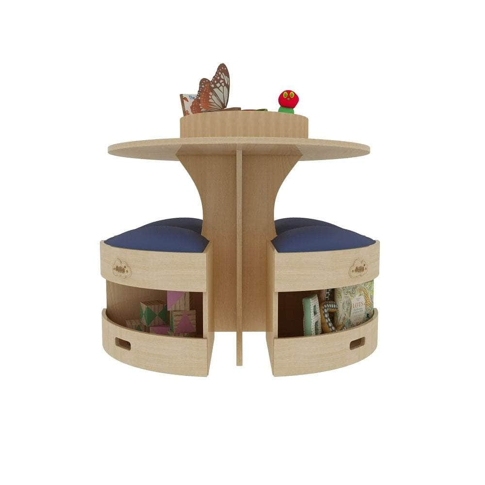 Kids Round Wooden Table with Storage Stools Blue - Set Of 5