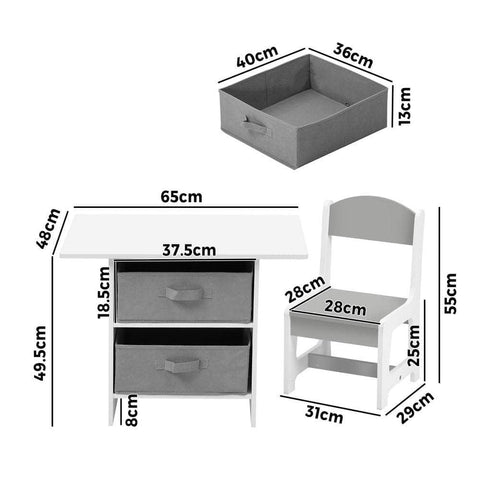 Kids Table and Chair Set with Storage Bins White & Grey