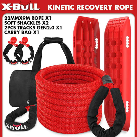 Kinetic Recovery Rope Kit soft shackles 22mm x 9m Dyneema / 2PCS Recovery Tracks