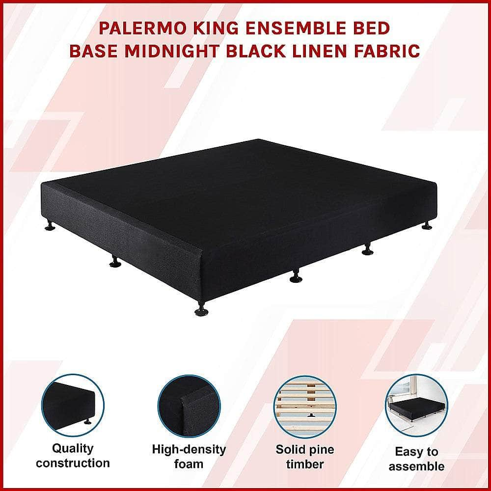 King Ensemble Bed Base Midnight Black Linen Fabric