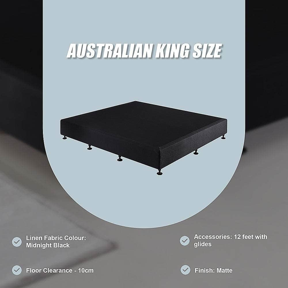 King Ensemble Bed Base Midnight Black Linen Fabric