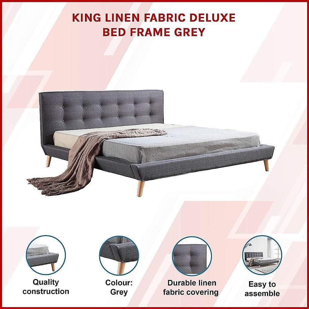 King Linen Fabric Deluxe Bed Frame Grey