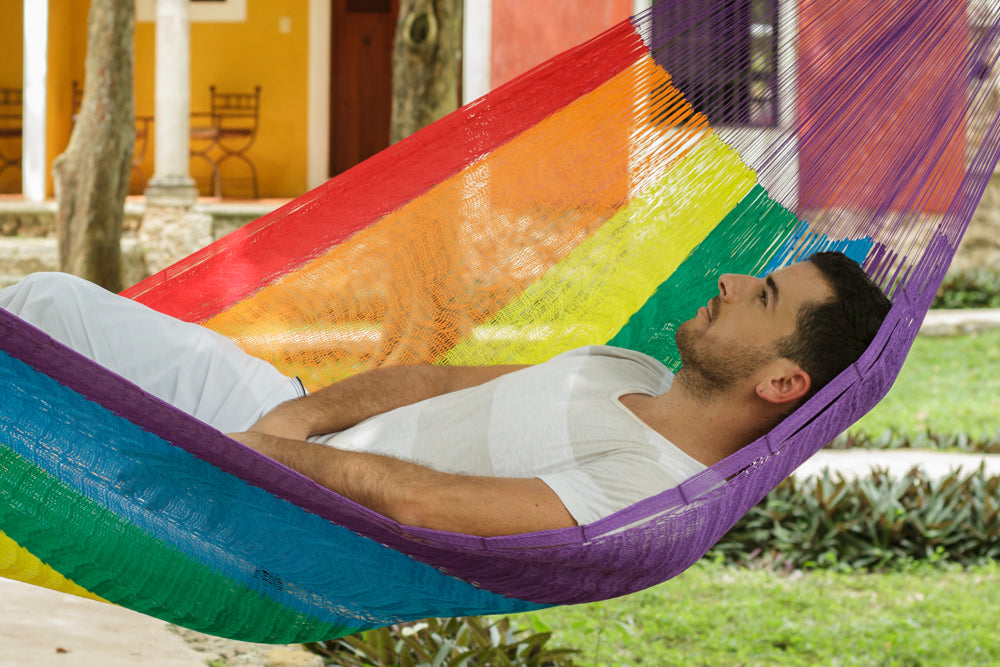 King Plus Size Nylon Mexican Hammock in Rainbow Colour