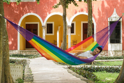 King Plus Size Nylon Mexican Hammock in Rainbow Colour