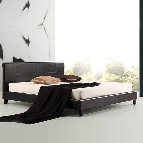 King Pu Leather Bed Frame Brown