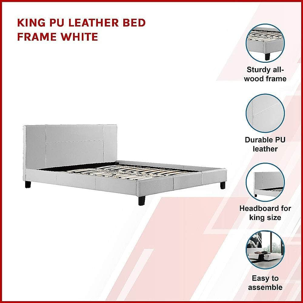 King Pu Leather Bed Frame White