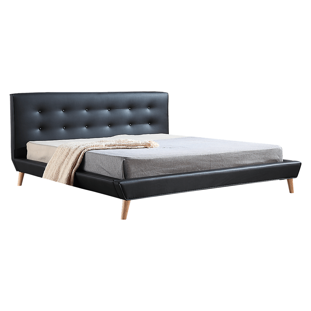 King PU Leather Deluxe Bed Frame Black