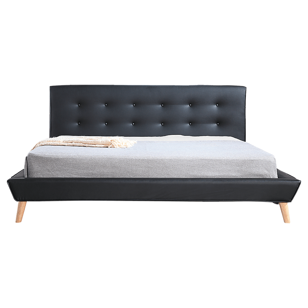 King PU Leather Deluxe Bed Frame Black