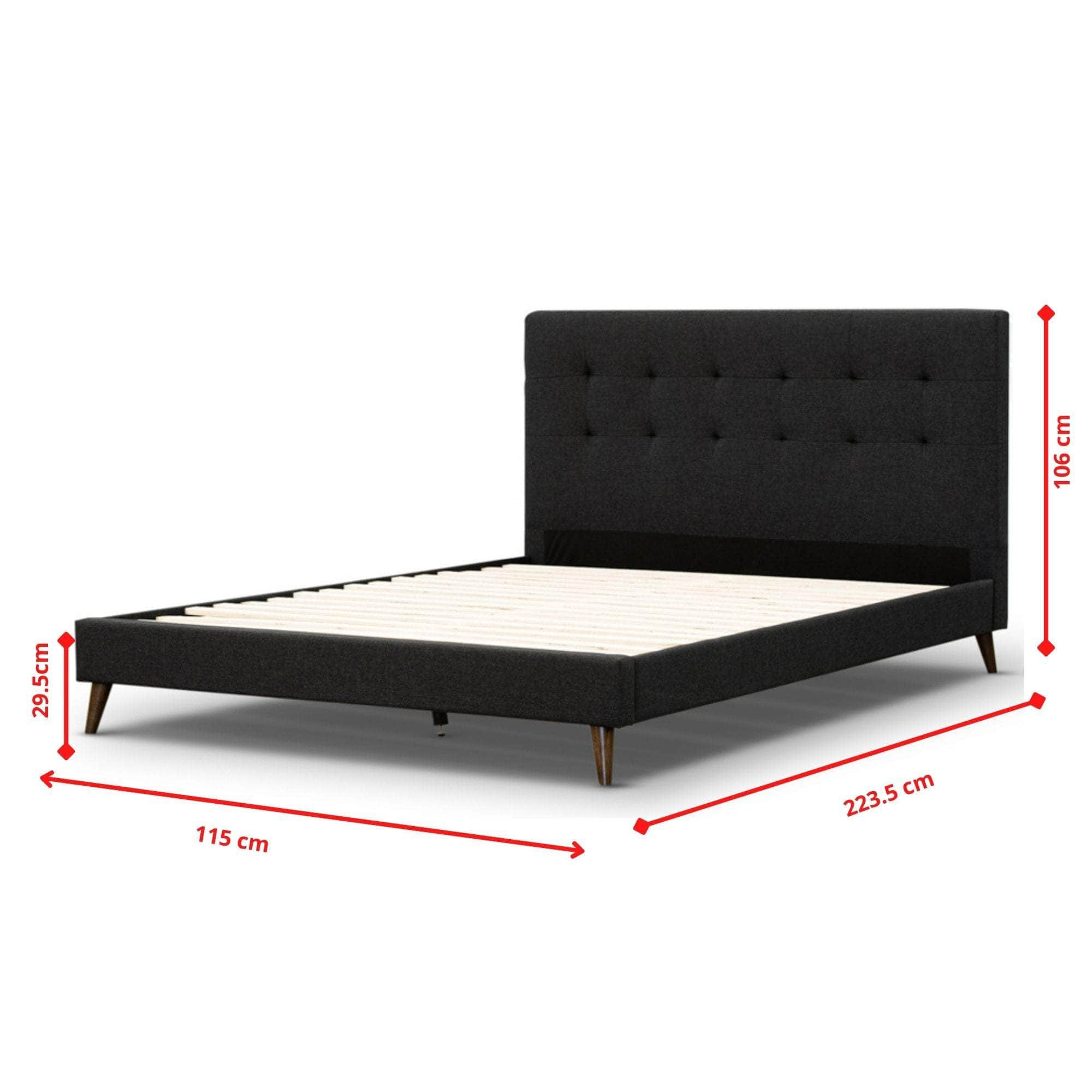 King Single Bed Platform Frame Fabric Upholstered Mattress Base - Charcoal