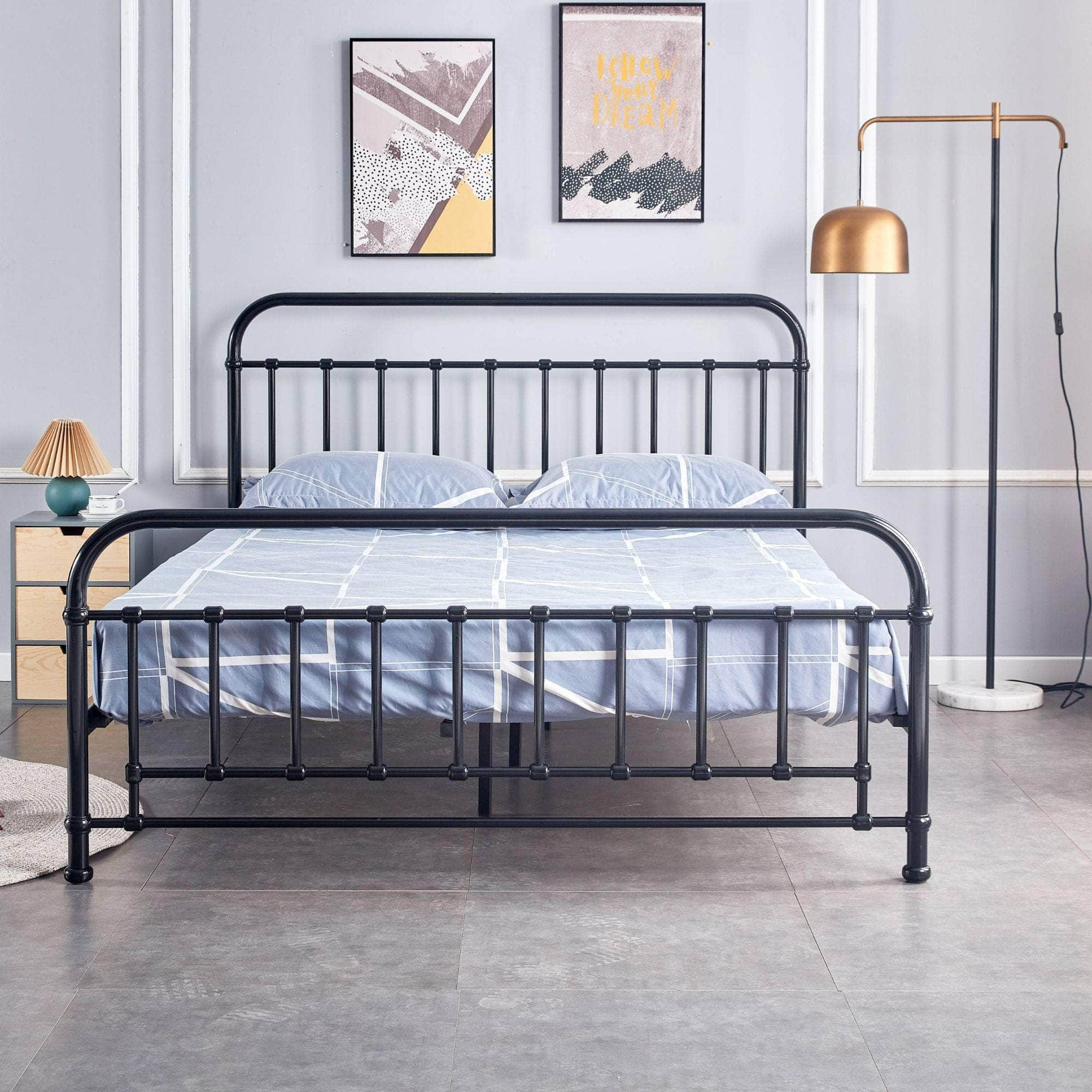 King Single Bed Size Metal Frame Platform Mattress Base - Black