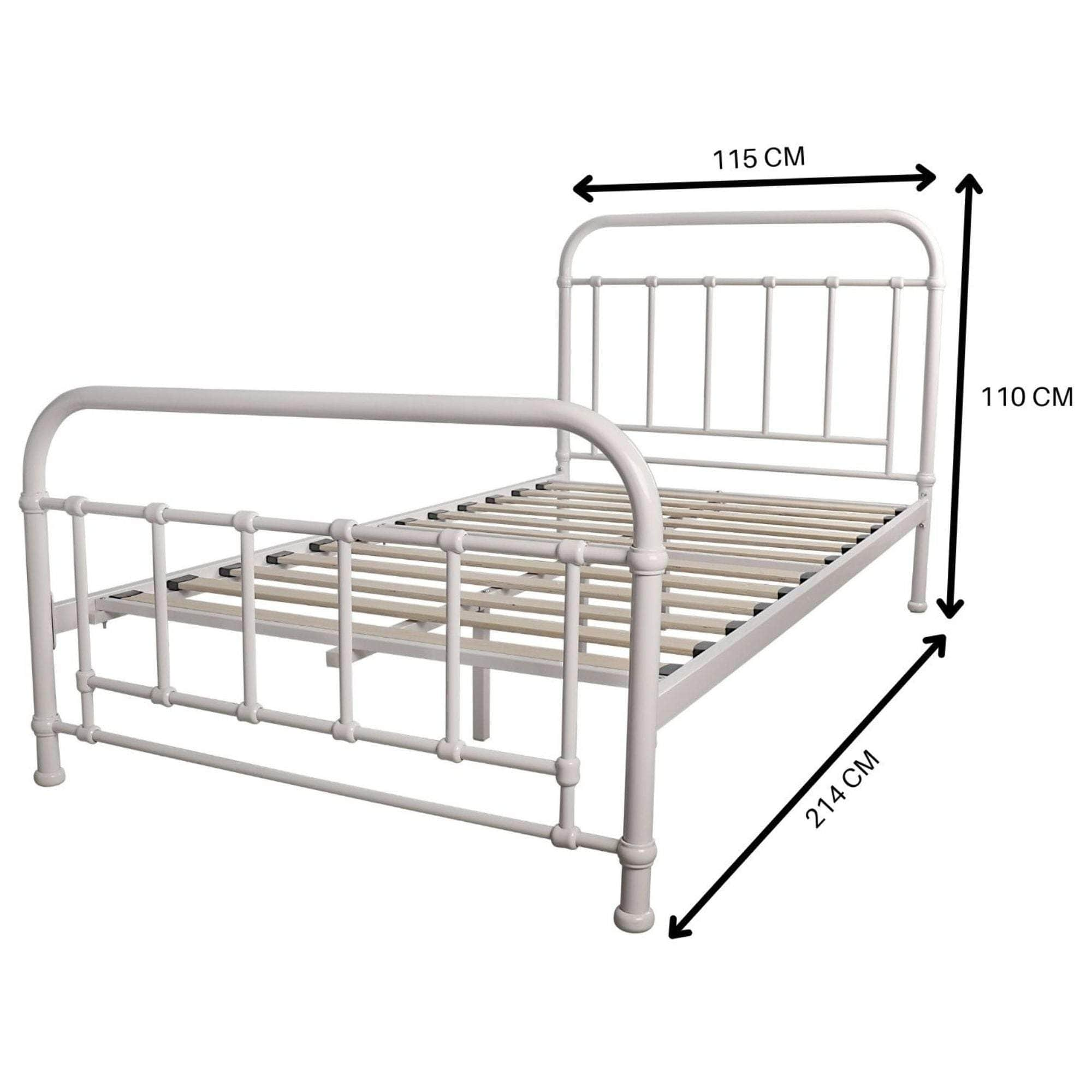 King Single Bed Size Metal Frame Platform Mattress Base - White