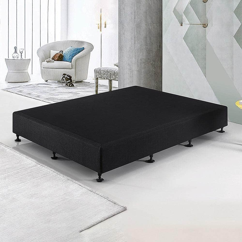 King Single Ensemble Bed Base Midnight Black Linen Fabric