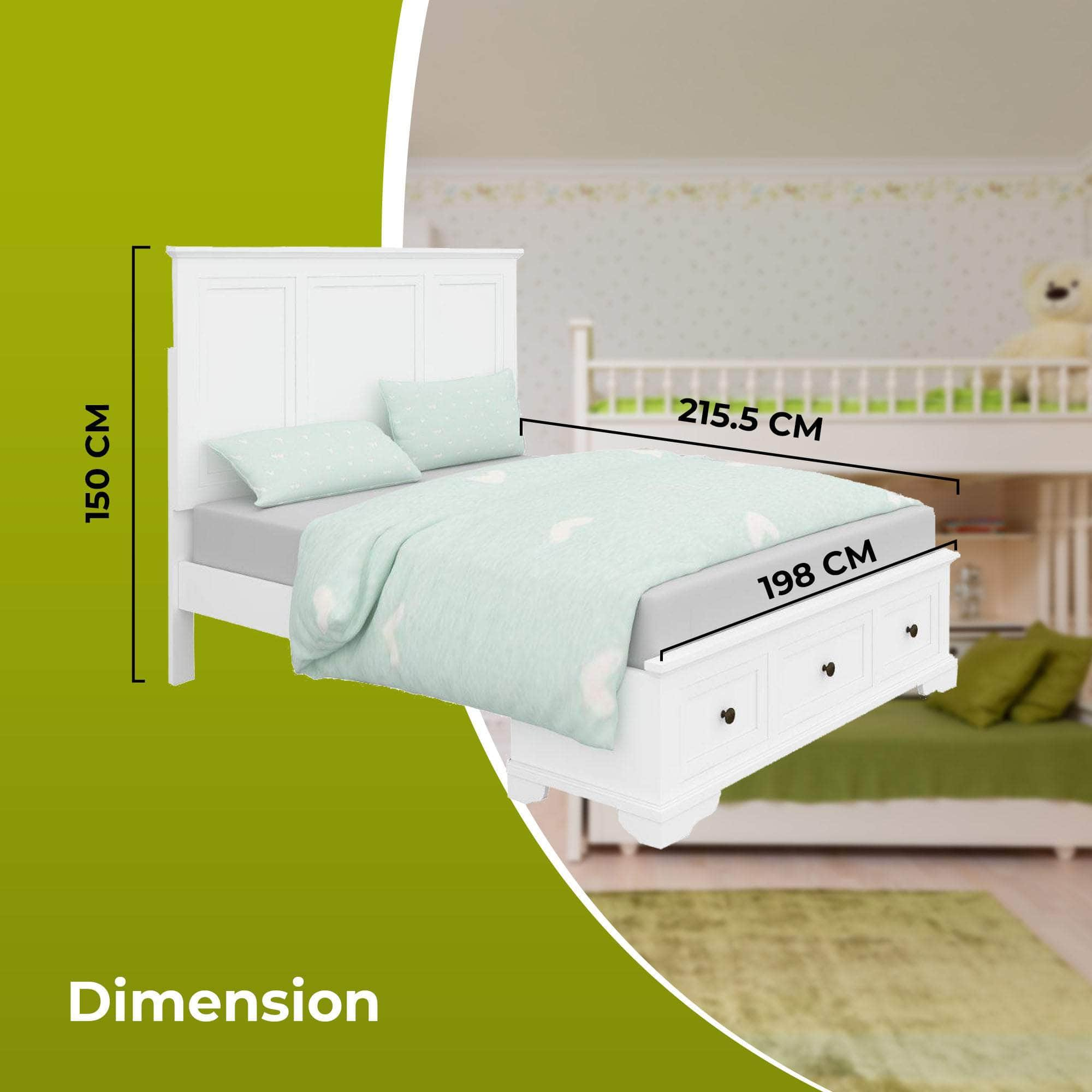 King Size Bed Frame Timber Mattress Base With Storage Drawers - White