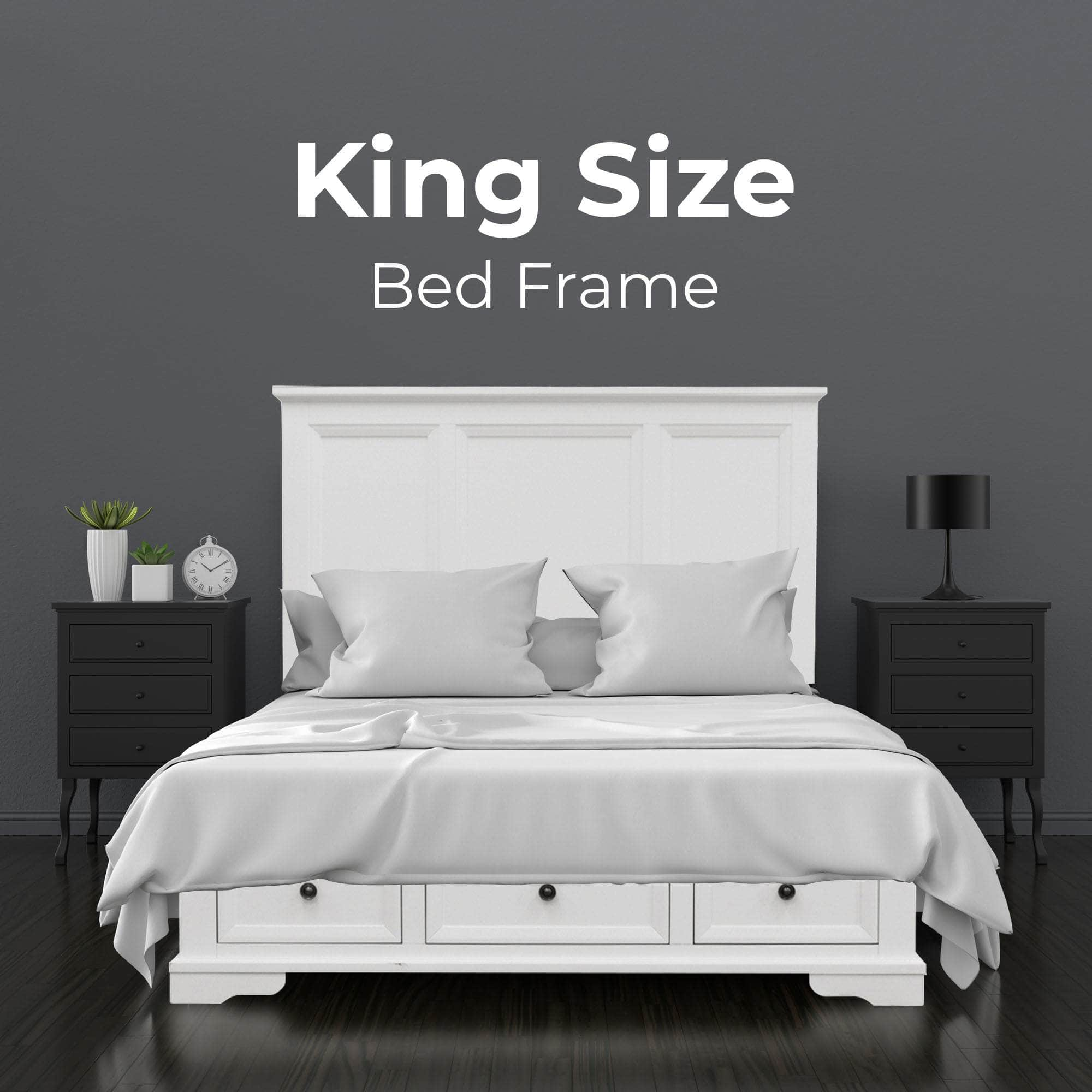 King Size Bed Frame Timber Mattress Base With Storage Drawers - White