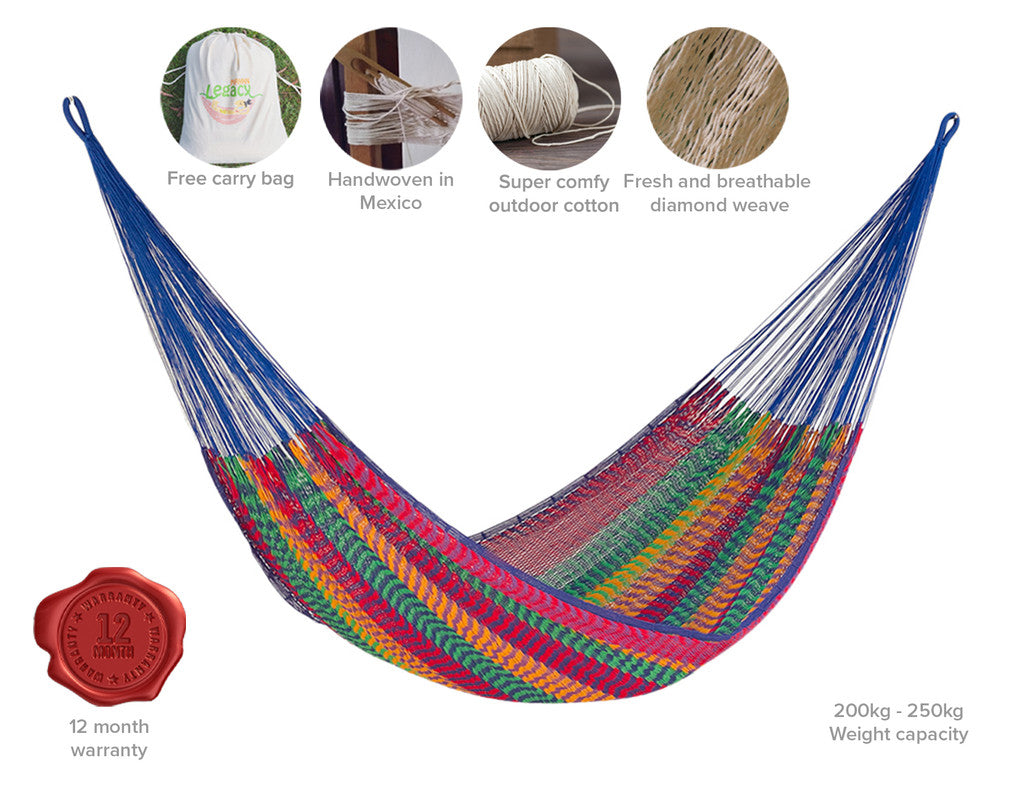 King Size Outdoor Cotton Mexican Hammock in Mexicana Colour