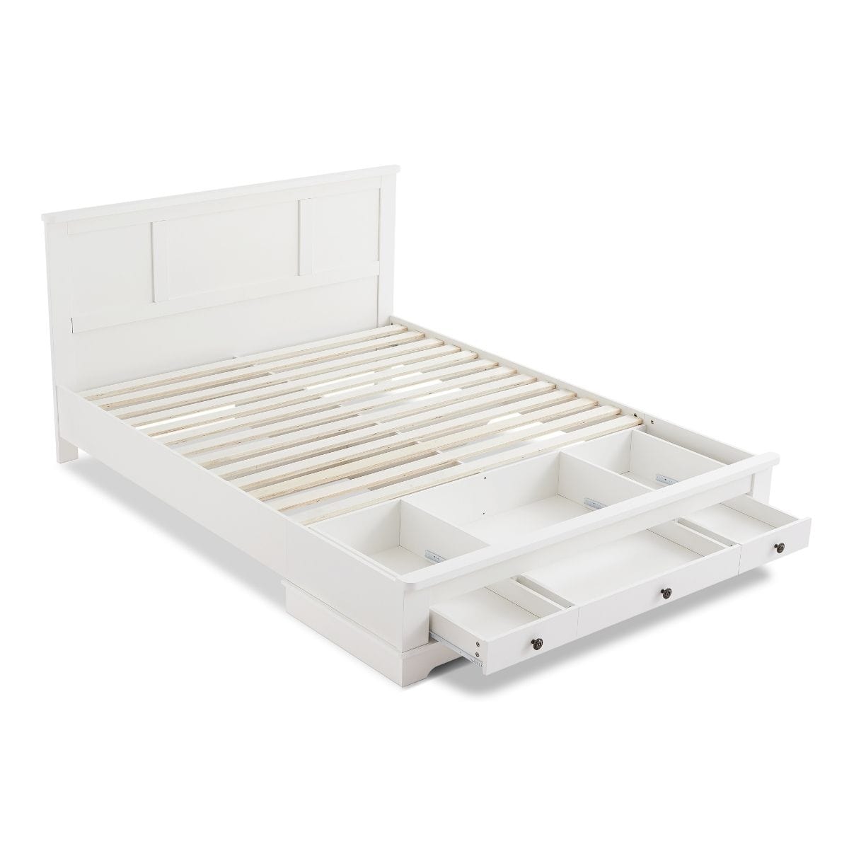 King-sized Coastal Bedframe with Storage Drawers for a Chic White Lifestyle