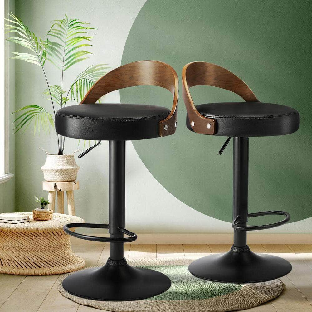 Kitchen Bar Stools Gas Lift Swivel Chairs Stool Wooden PU Leather x2