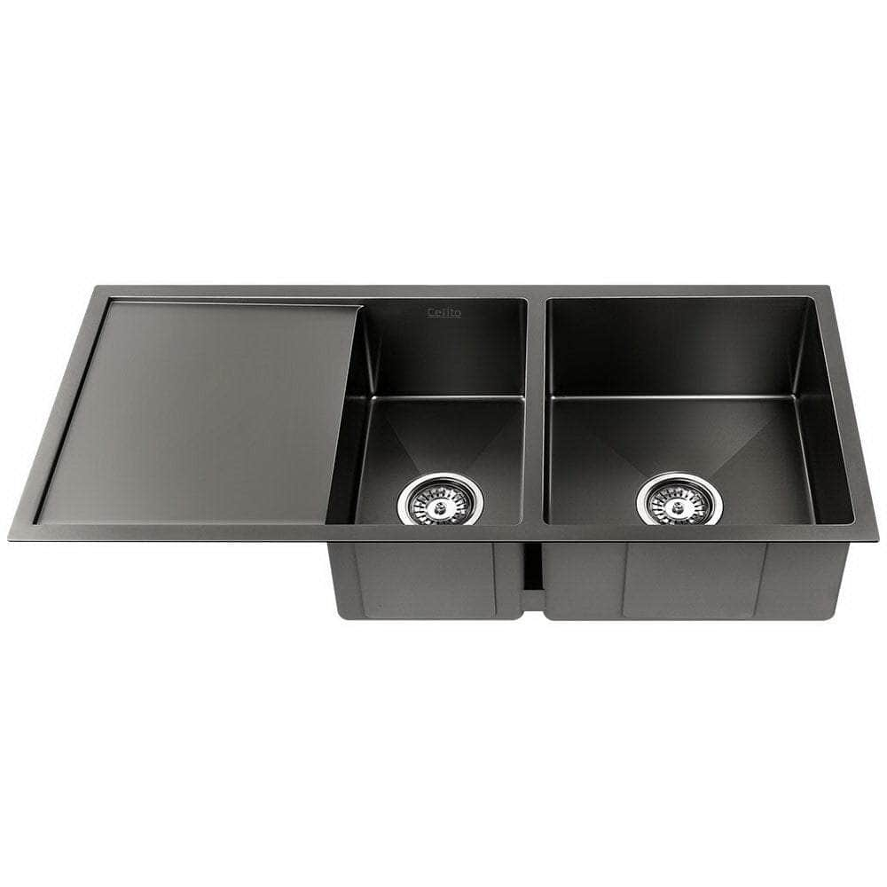 Kitchen Sink 100X45Cm Stainless Steel Basin Double Bowl Laundry Black