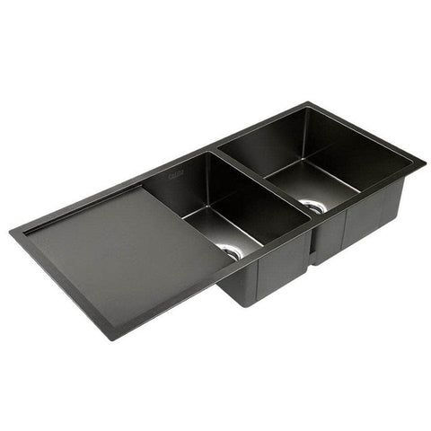 Kitchen Sink 100X45Cm Stainless Steel Basin Double Bowl Laundry Black