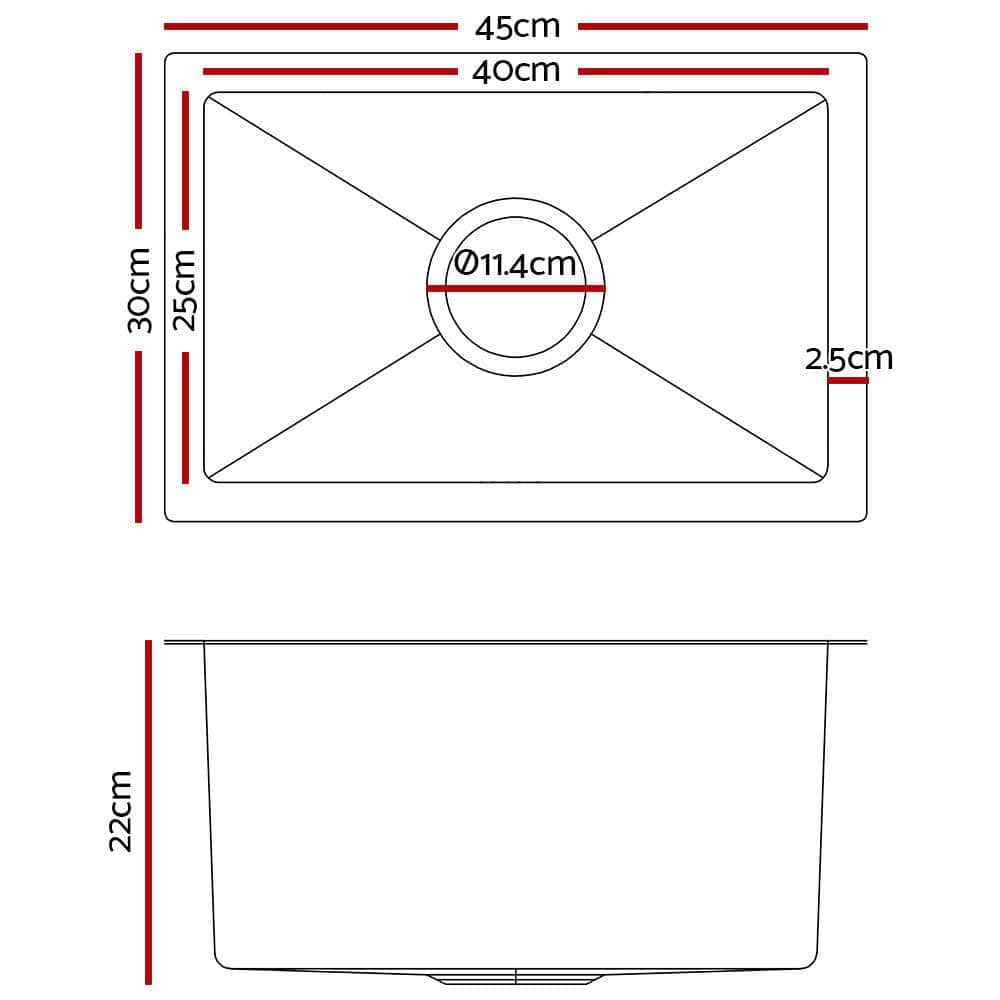 Kitchen Sink 45X30Cm Stainless Steel Basin Single Bowl Laundry Silver