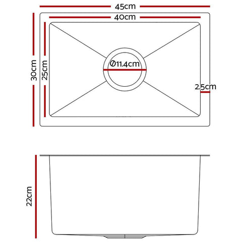 Kitchen Sink 45X30Cm Stainless Steel Basin Single Bowl Laundry Silver