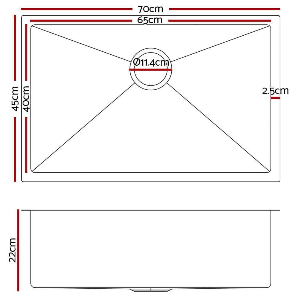Kitchen Sink 70X45Cm Stainless Steel Basin Single Bowl Laundry Black