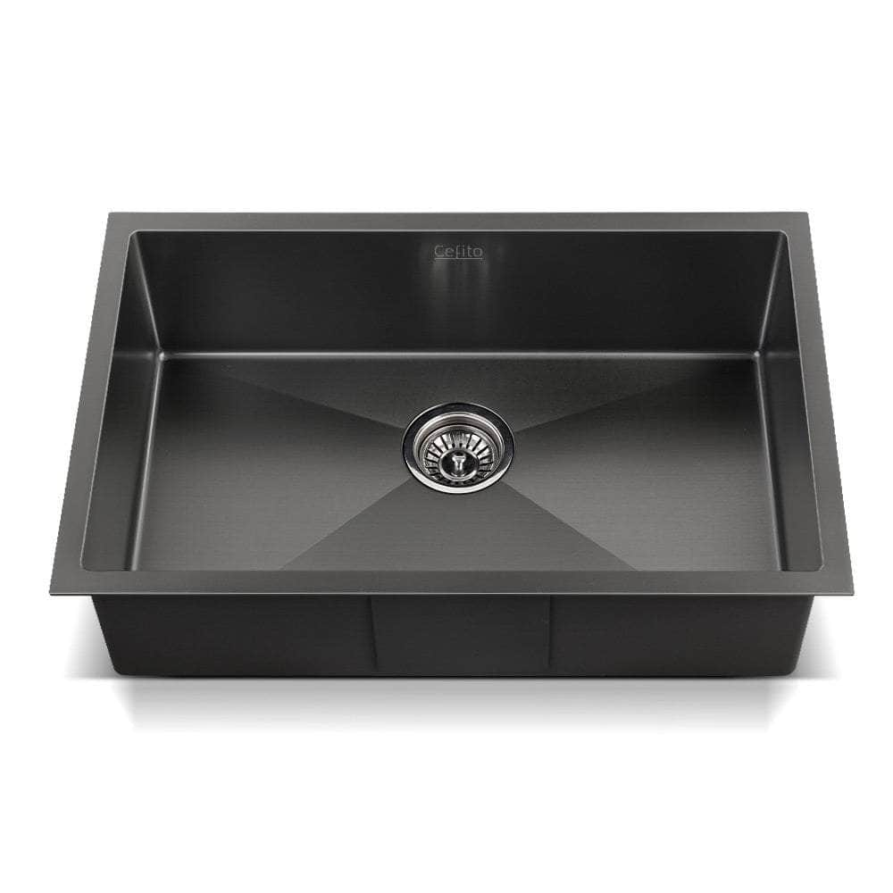 Kitchen Sink 70X45Cm Stainless Steel Basin Single Bowl Laundry Black