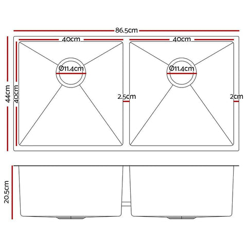Kitchen Sink 86X44Cm Stainless Steel Basin Double Bowl Laundry Silver