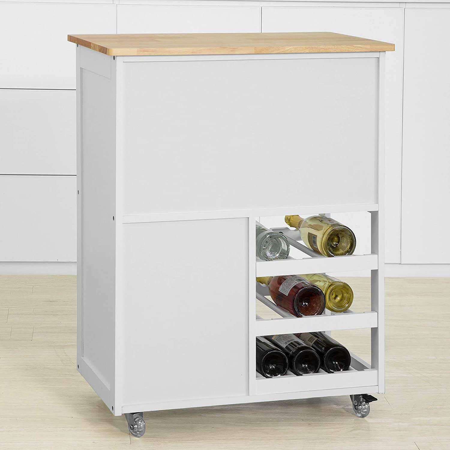 Kitchen Trolley With Wine Racks, Portable Workbench And Serving Cart