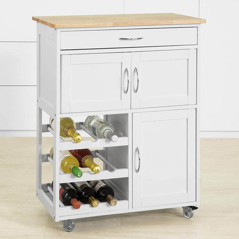 Kitchen Trolley With Wine Racks, Portable Workbench And Serving Cart